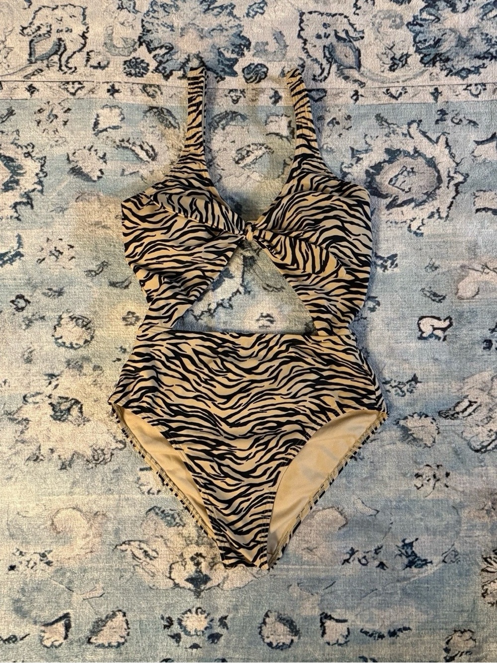 Hollister Beige and Black Zebra Cutout One-Piece